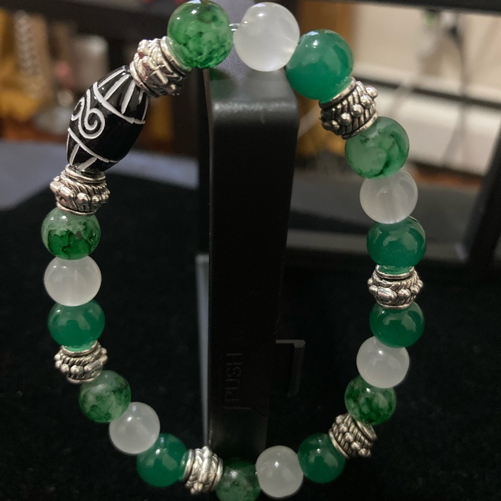 Green and Silver Beaded Bracelet